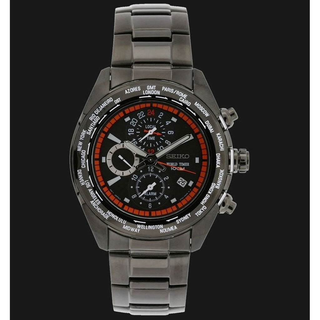Brand New Seiko Quartz SPL037P1 Alarm World Timer Black Dial