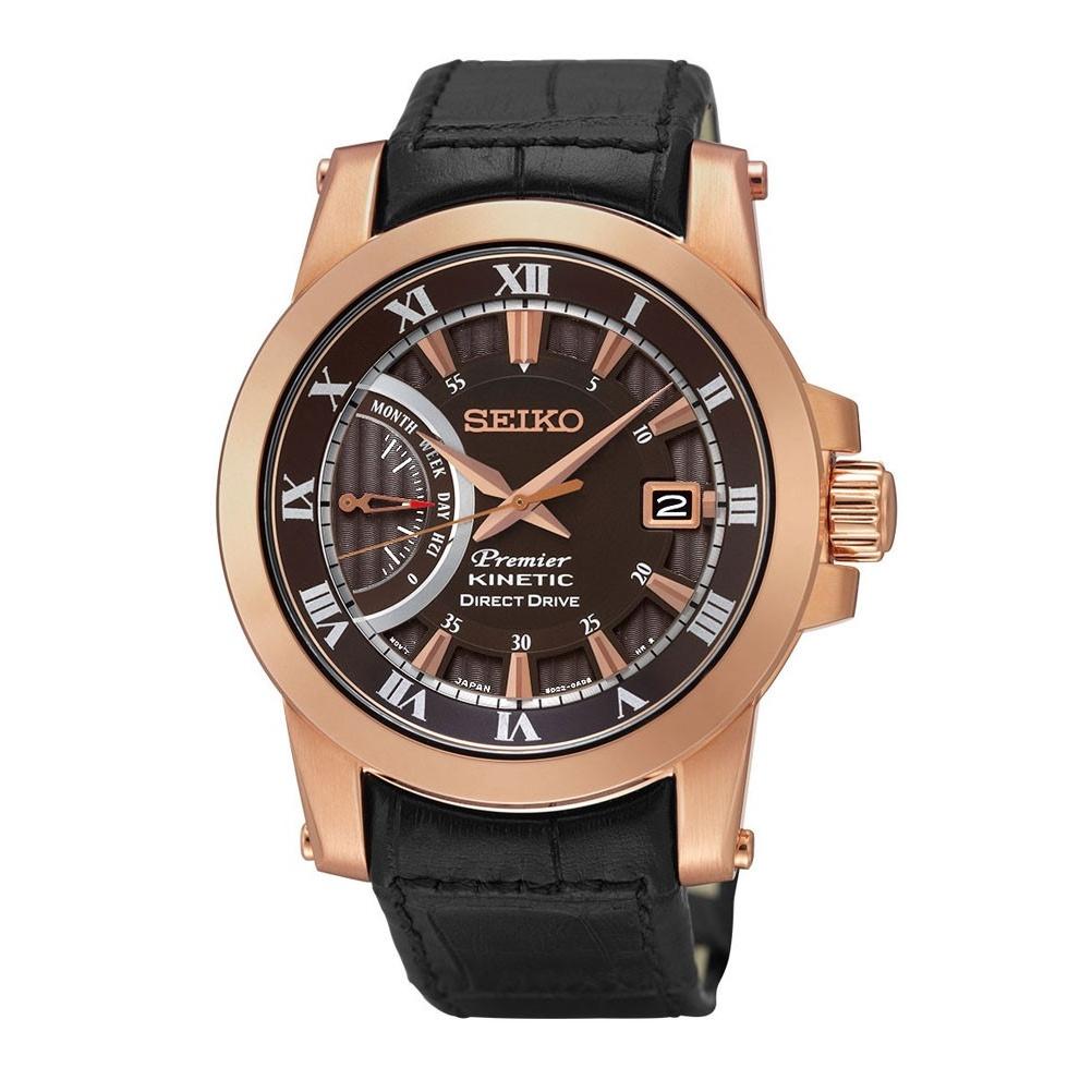Seiko Men's SRG016 Premier Black Leather Watch