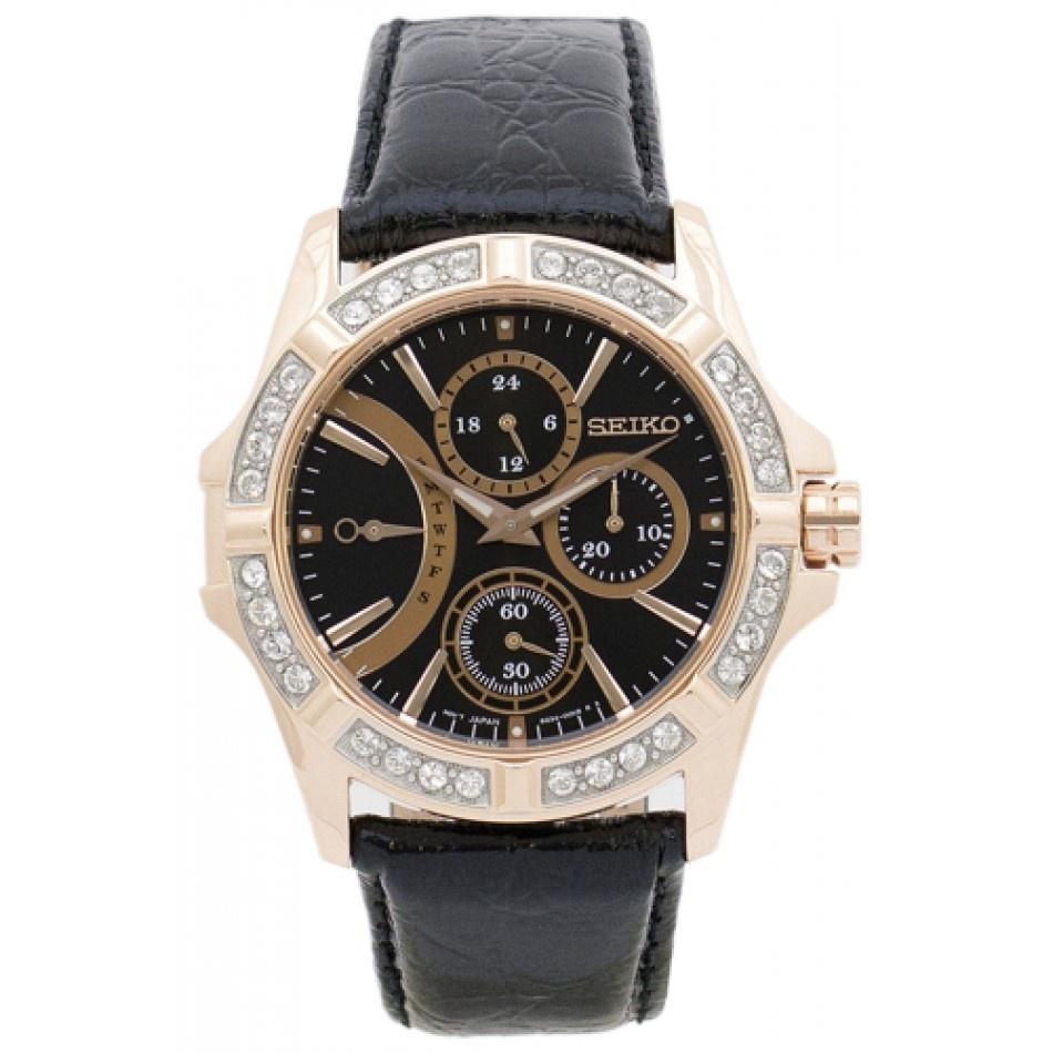 Seiko Women&#39;s SRLZ90 Lord Multifunction Black Leather Watch