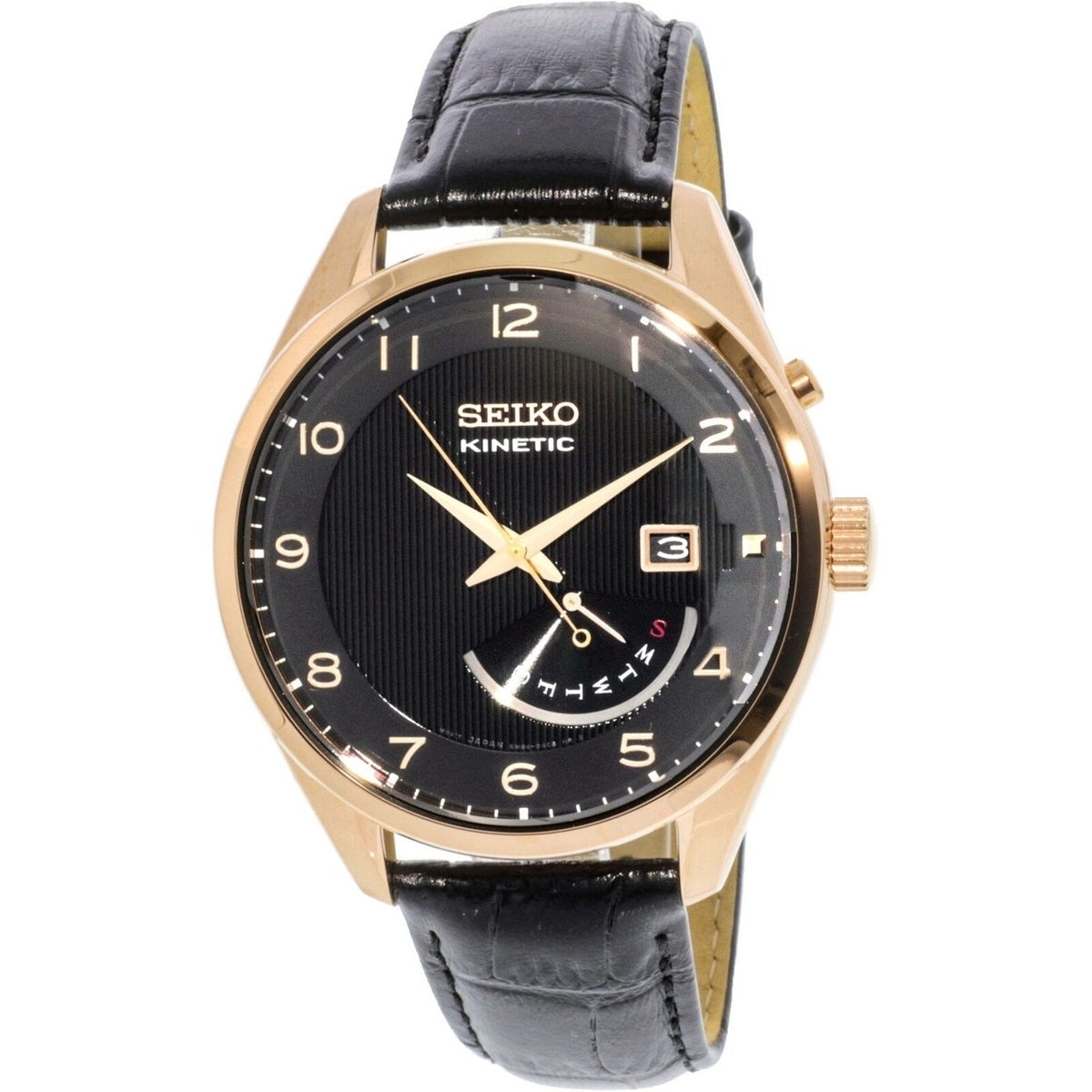 Seiko Men&#39;s SRN054 Kinetic Black Leather Watch