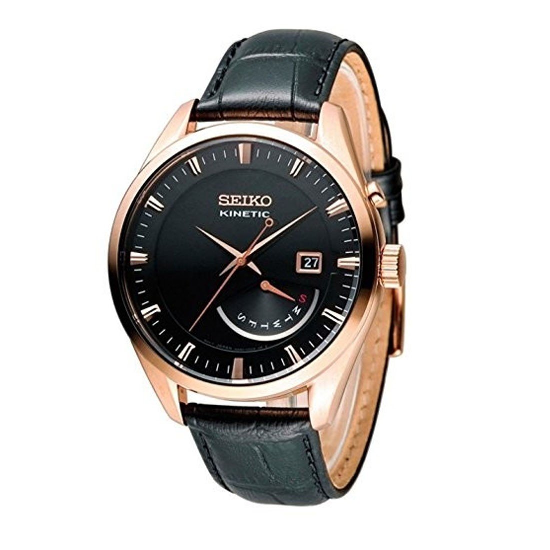 Seiko Men&#39;s SRN078 Kinetic Black Leather Watch