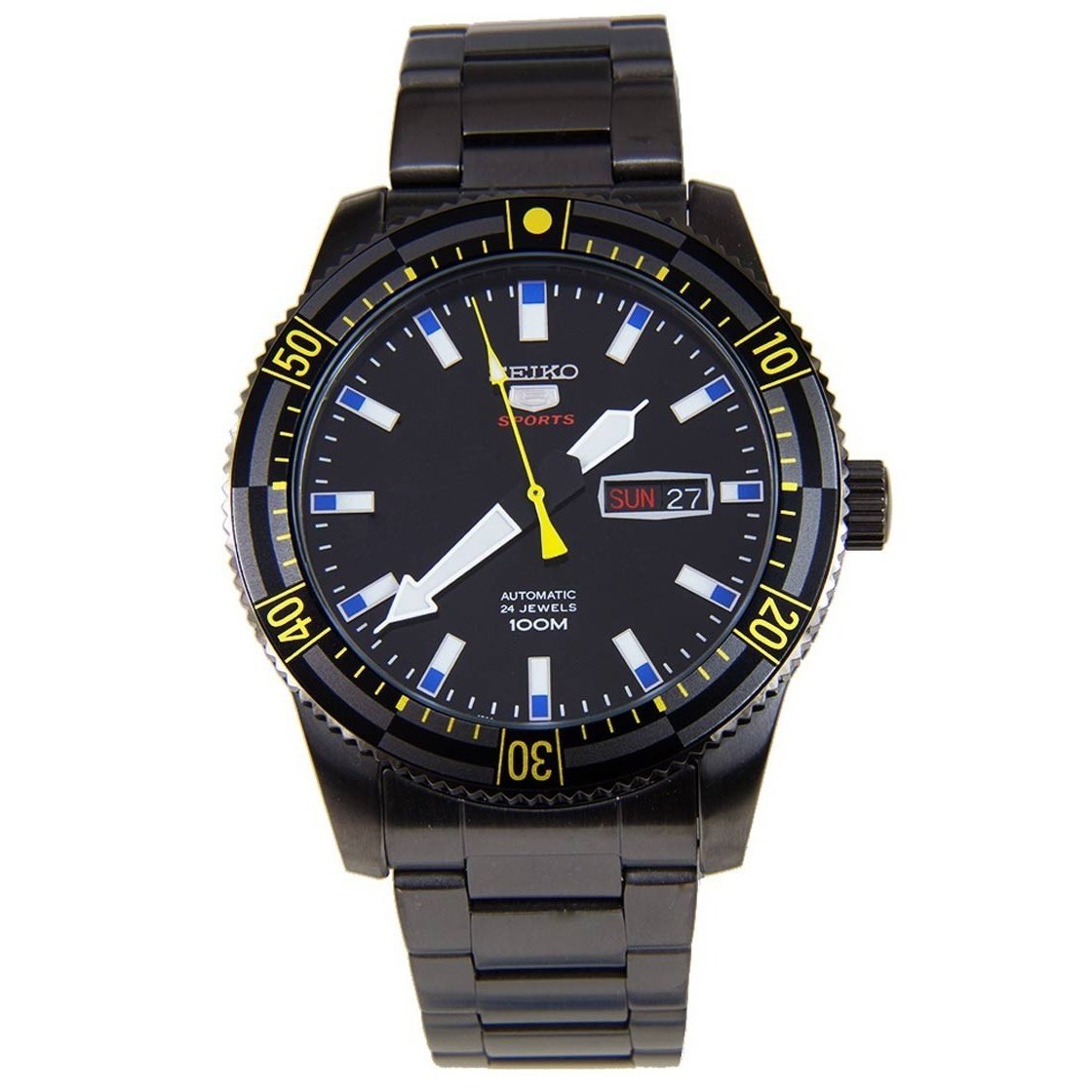 Seiko Men&#39;s SRP737 5 Automatic Black Stainless Steel Watch
