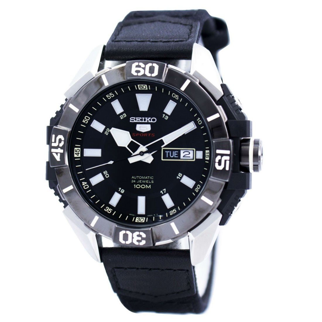 Seiko Men&#39;s SRP799 5 Automatic Black Nylon and Leather Watch