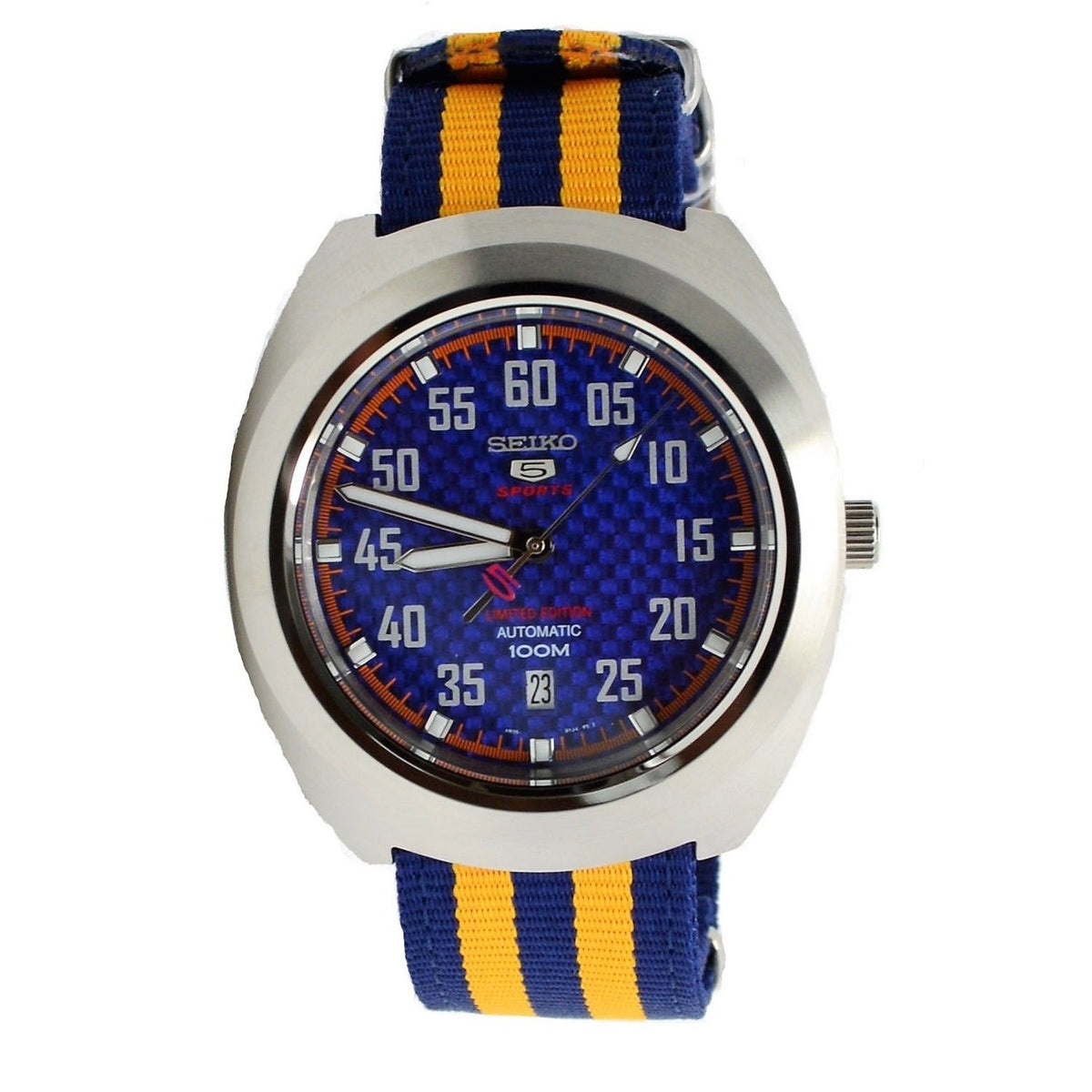 Seiko Men&#39;s SRPA91 5 Limited Edition Automatic Yellow and Blue Canvas Watch