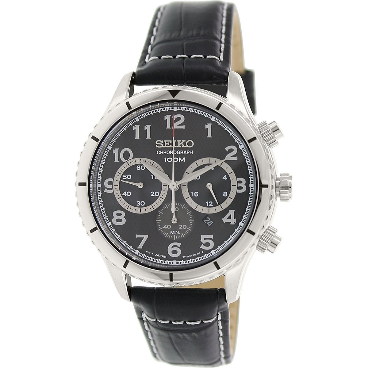 Seiko Men&#39;s SRW037P2 Chronograph Black Leather Watch
