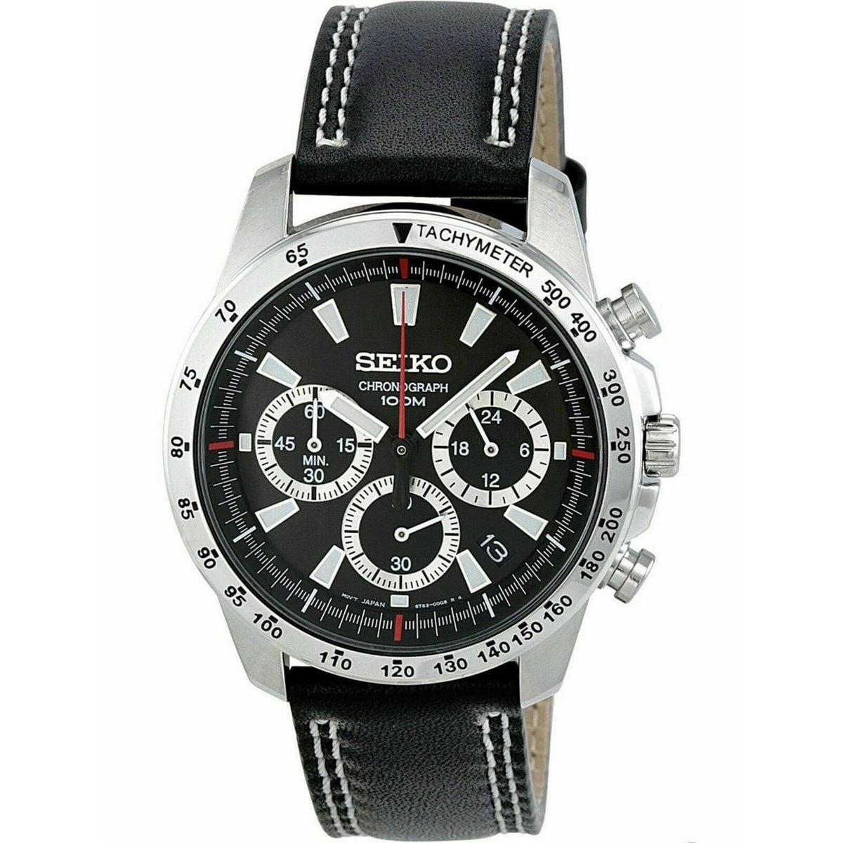 Seiko Men&#39;s SSB033 Chronograph Chronograph Black Leather Watch