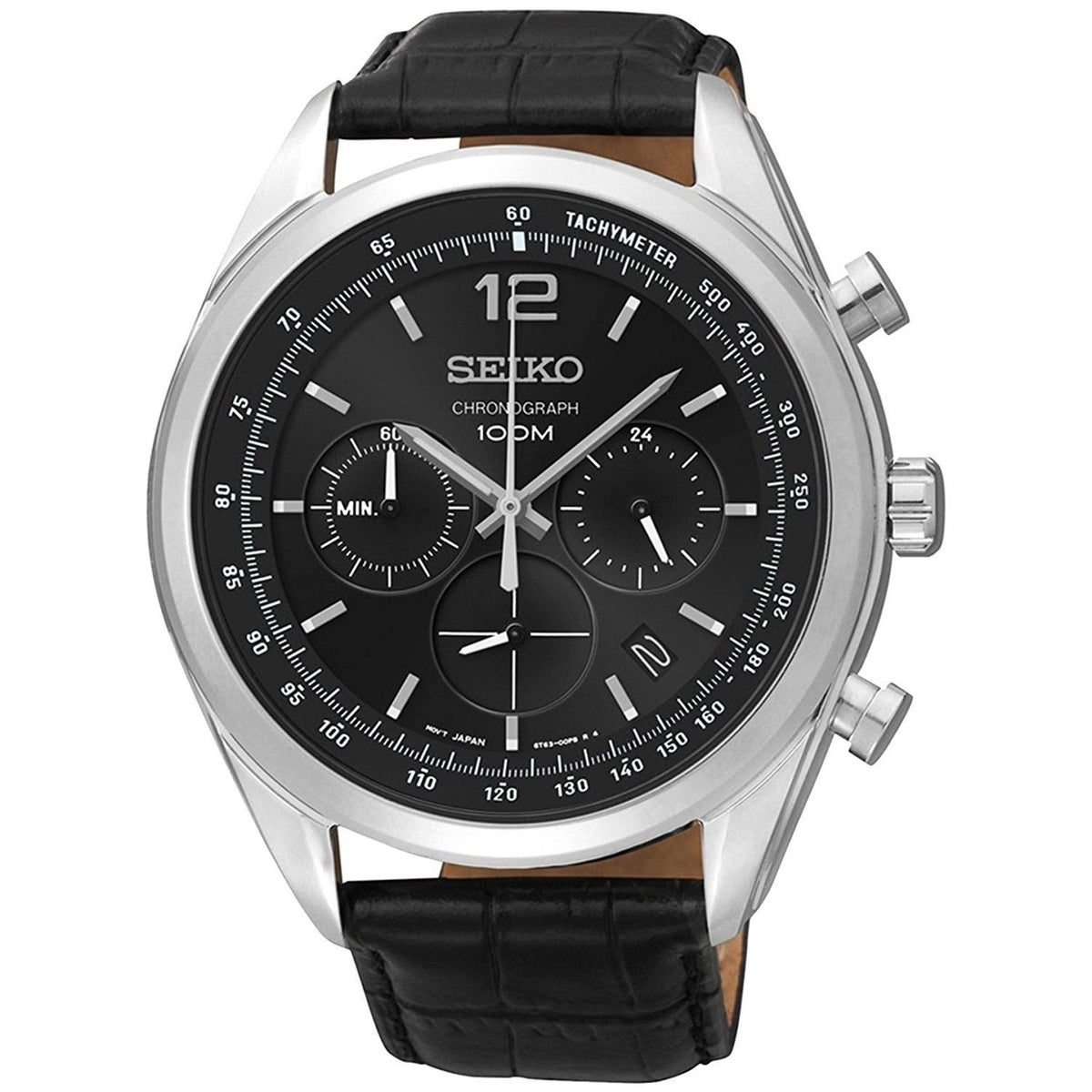 Seiko Men's SSB097 Chronograph Black Leather Watch
