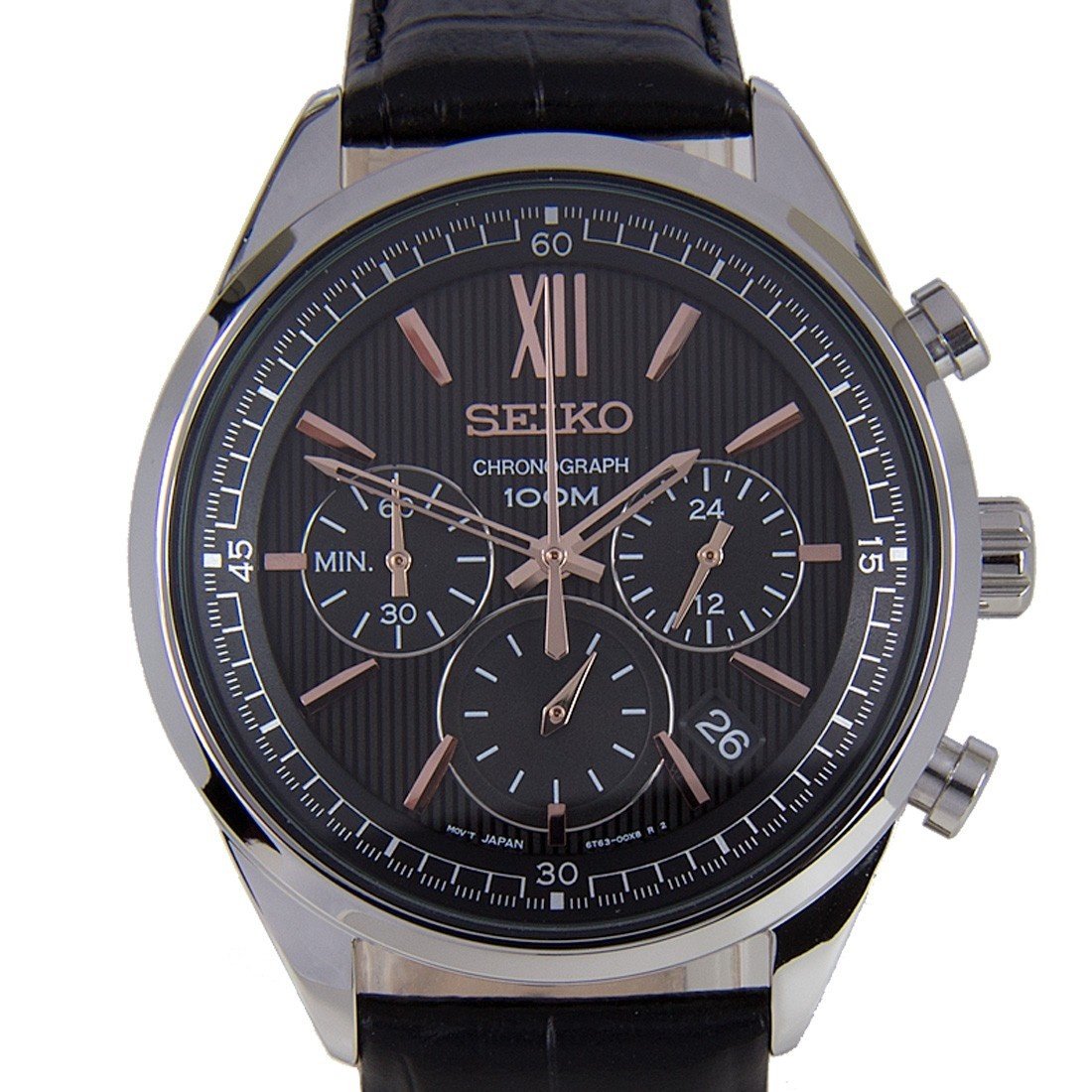 Seiko Men's SSB159 Chronograph Chronograph Black Leather Watch