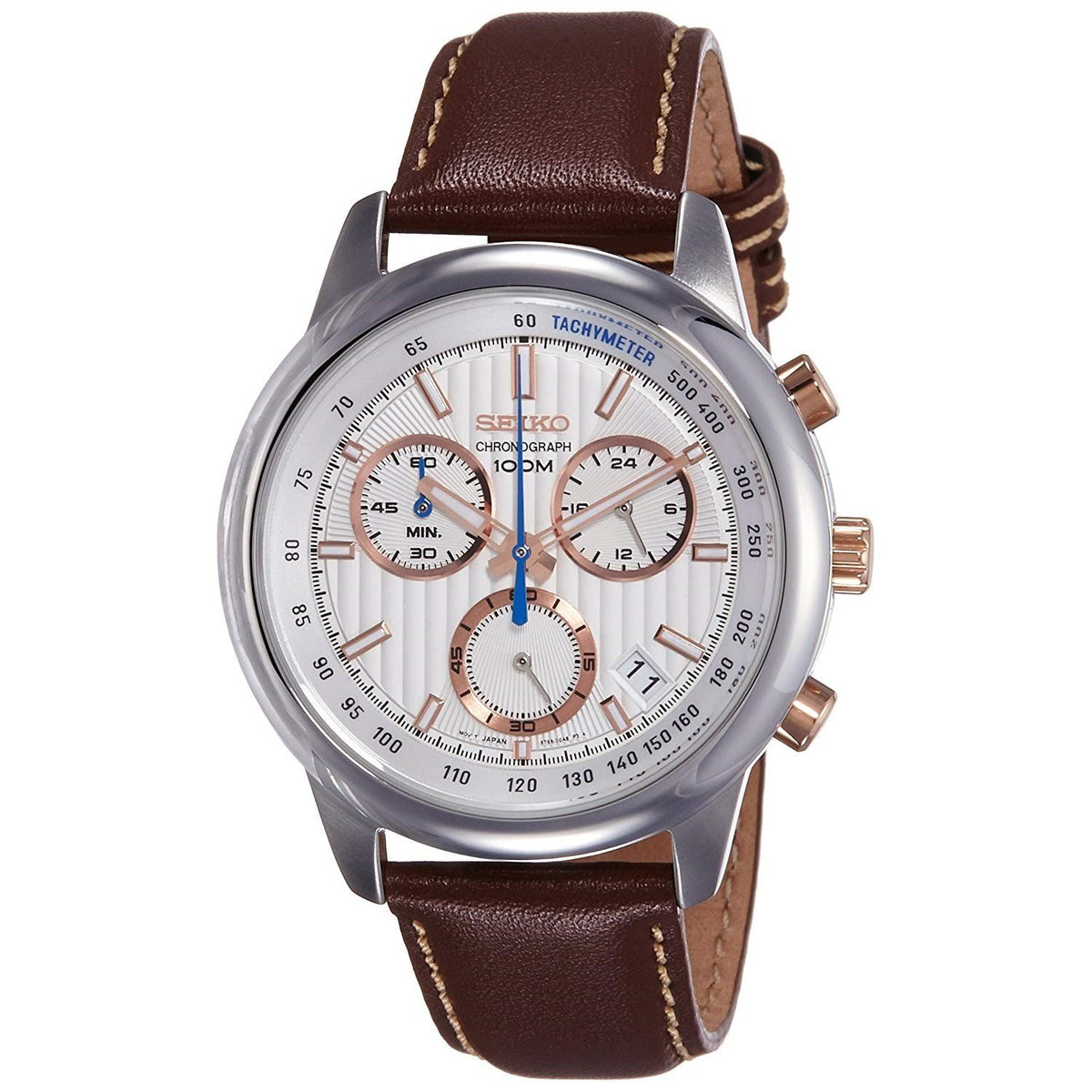 Seiko Men&#39;s SSB211 Chronograph Chronograph Brown Leather Watch