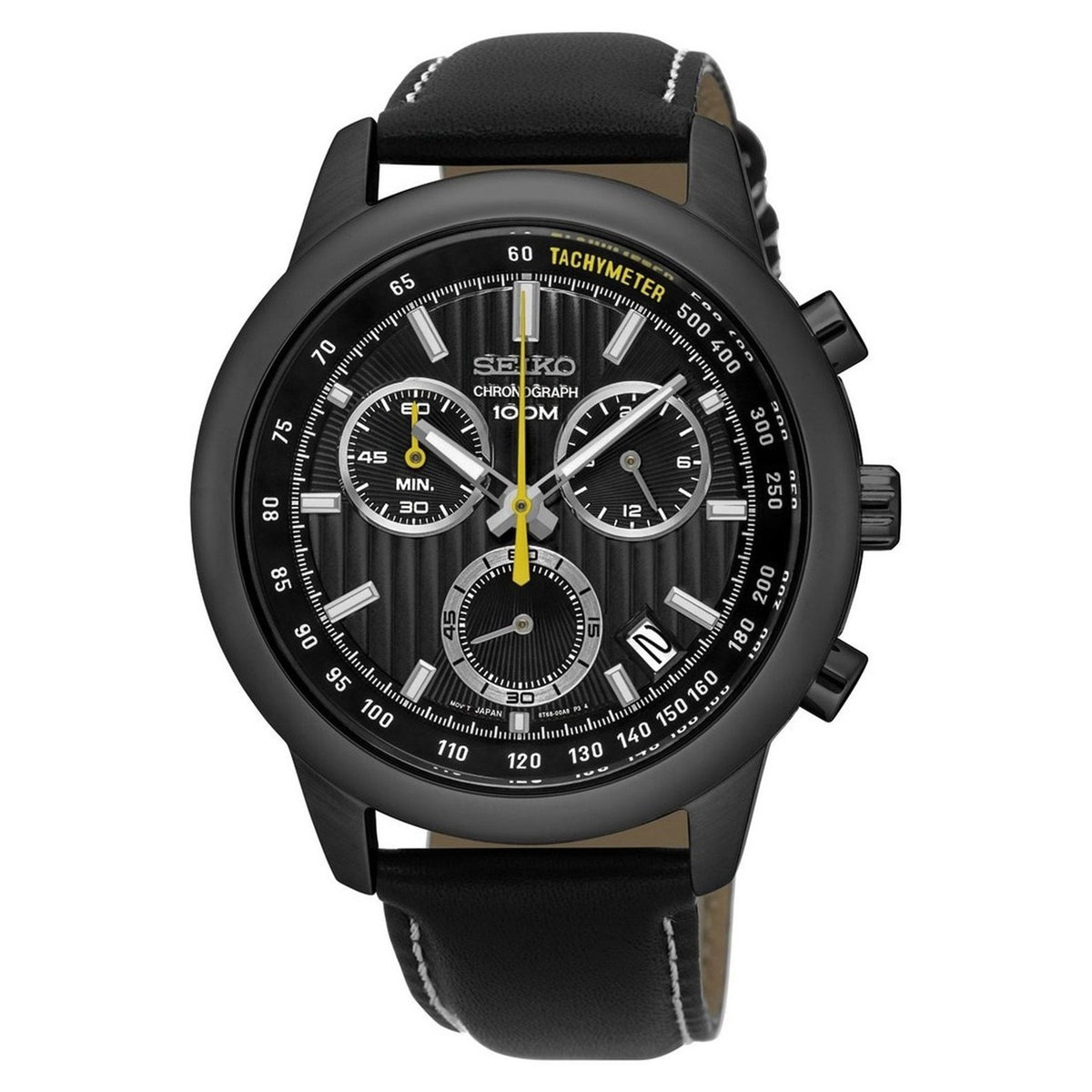 Seiko Men&#39;s SSB213 Chronograph Black Leather Watch