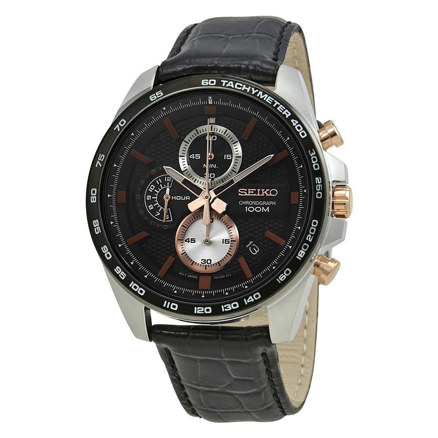 Seiko Men&#39;s SSB265 Chronograph Black Leather Watch