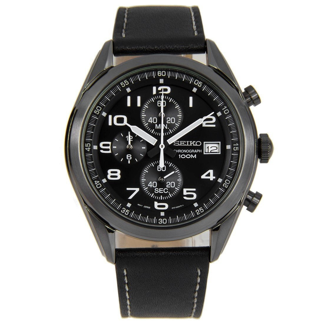 Seiko Men&#39;s SSB277 Chronograph Black Leather Watch