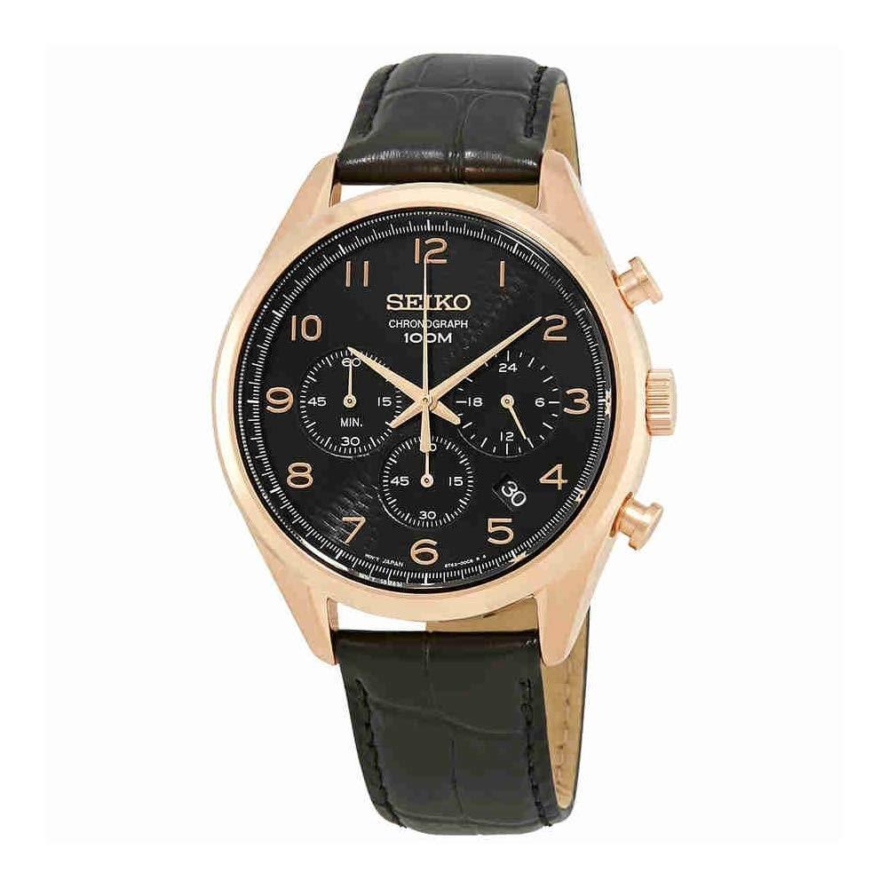 Seiko Men's SSB296 Chronograph Chronograph Black Leather Watch