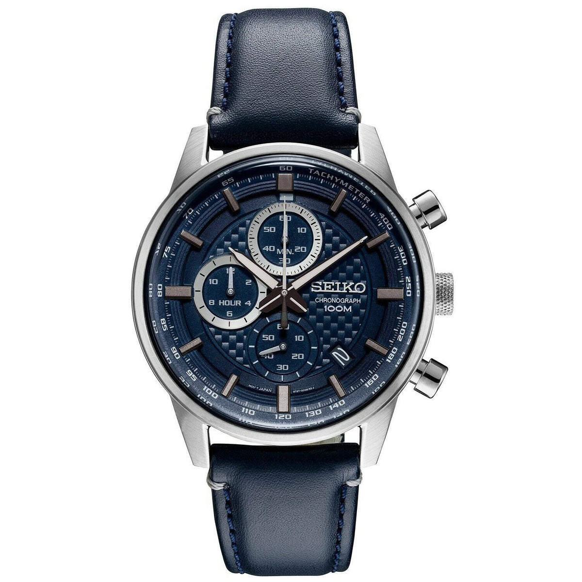Seiko Men&#39;s SSB333 Seiko Chronograph Chronograph Blue Leather Watch