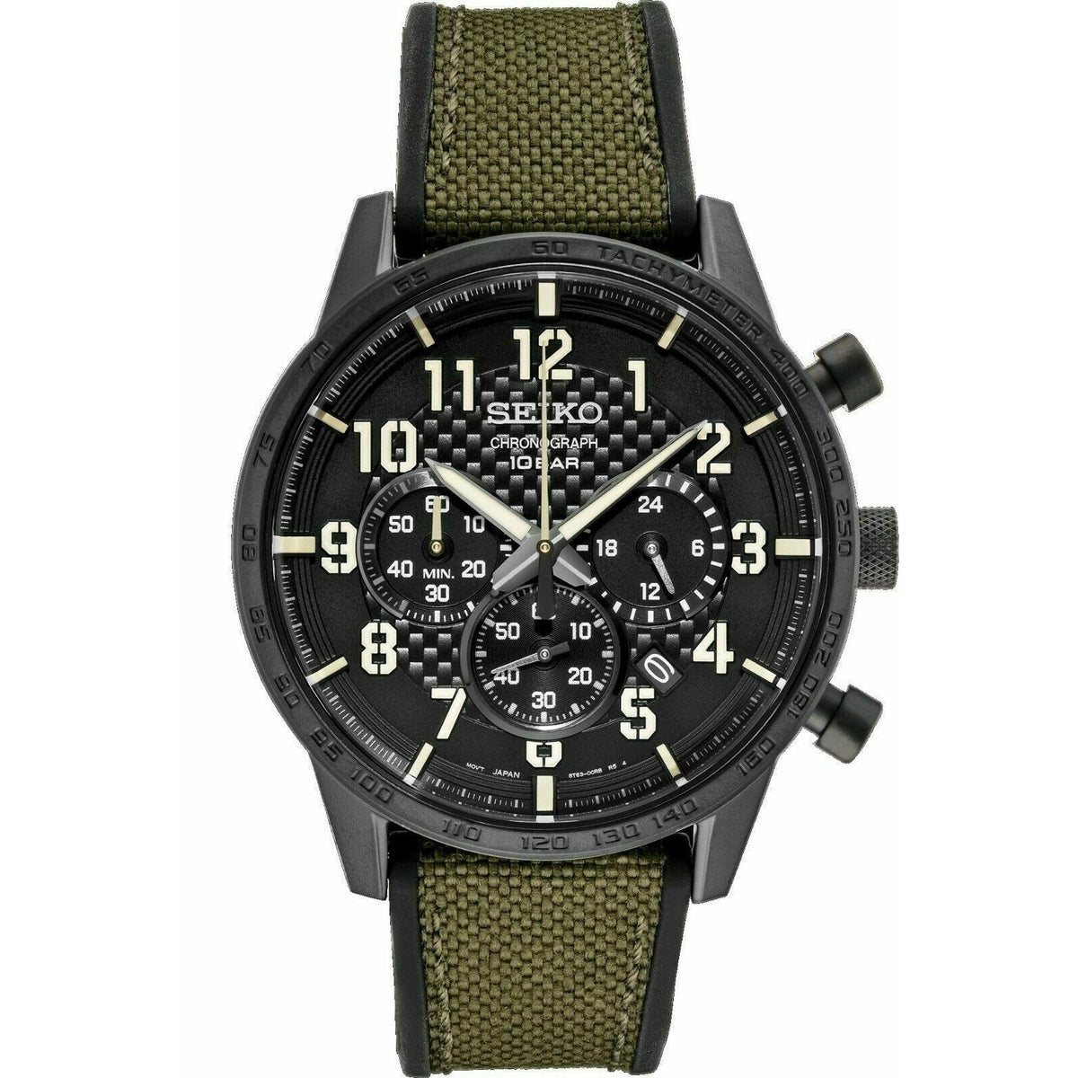 Seiko Men&#39;s SSB369 Essentials  Chronograph Green Nylon/Silicone Watch