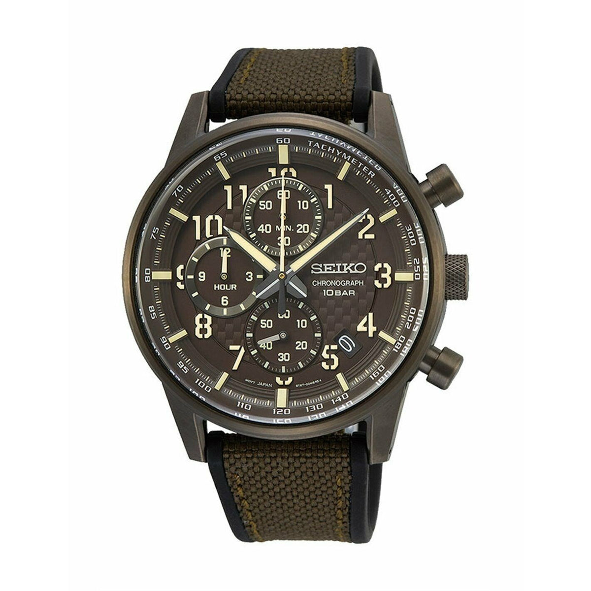 Seiko Men&#39;s SSB371 Essentials  Chronograph Brown Nylon/Silicone Watch