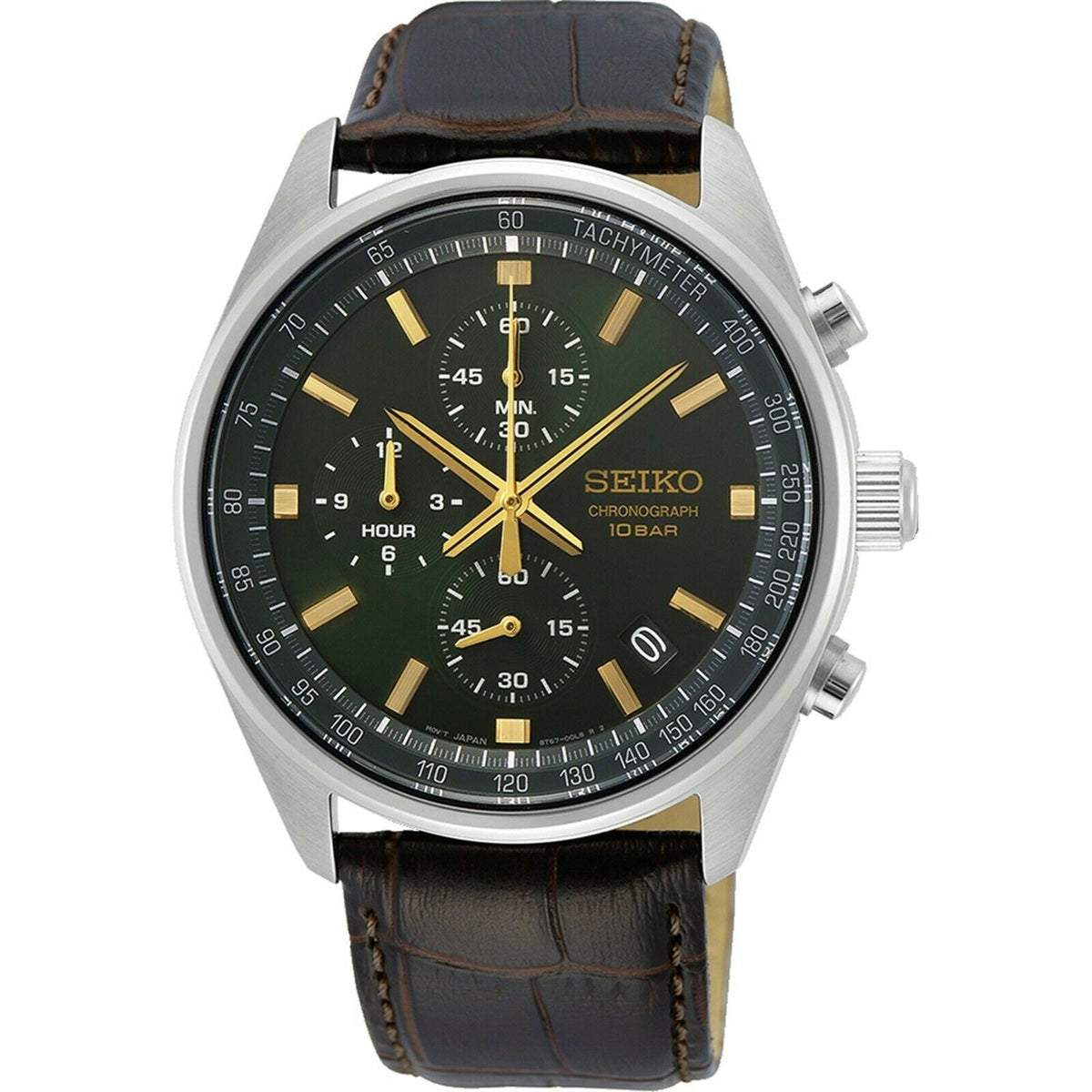 Seiko Men's SSB385 Chronograph Chronograph Black Leather Watch