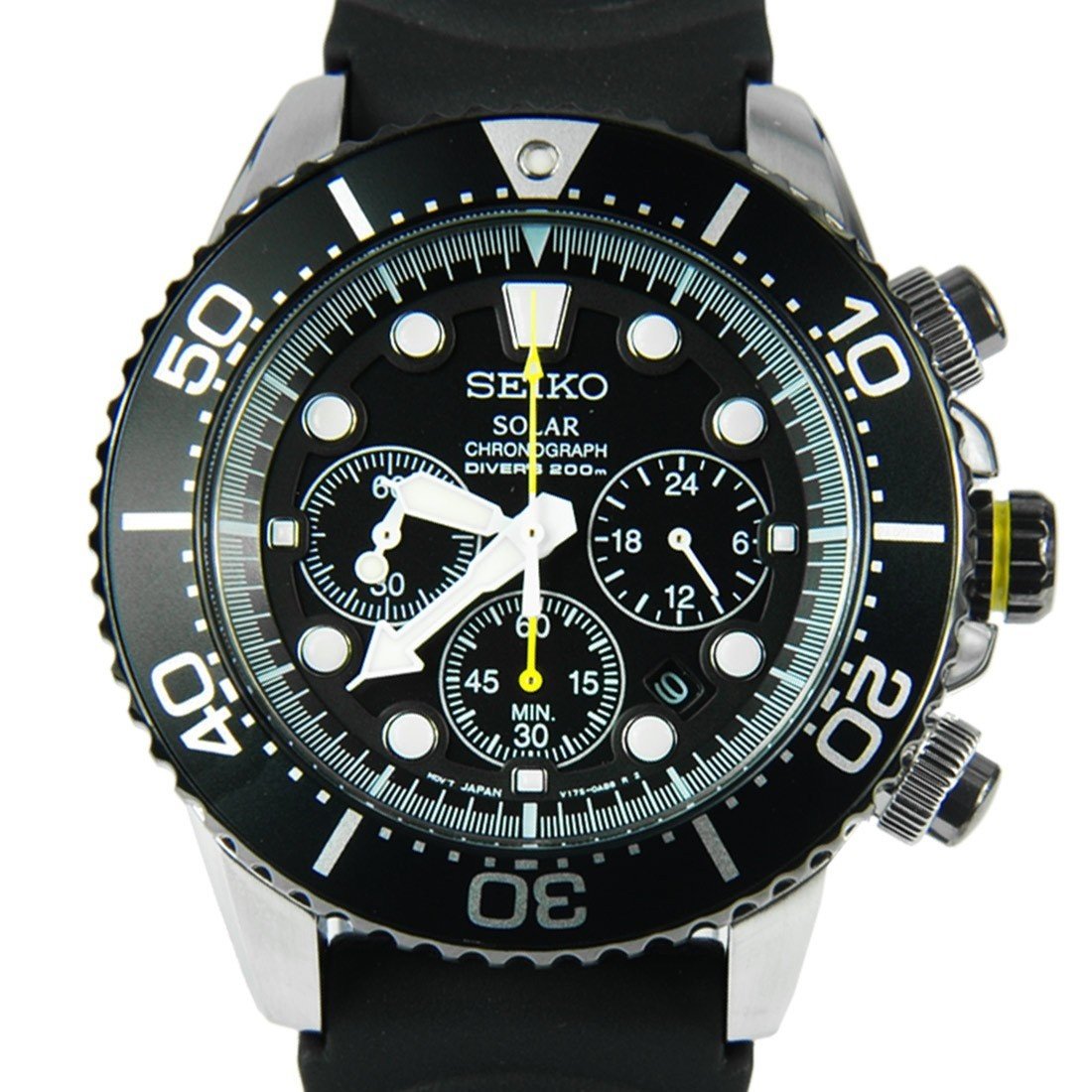 Seiko Men s SSC021 Solar Chronograph Black Rubber Watch Bezali