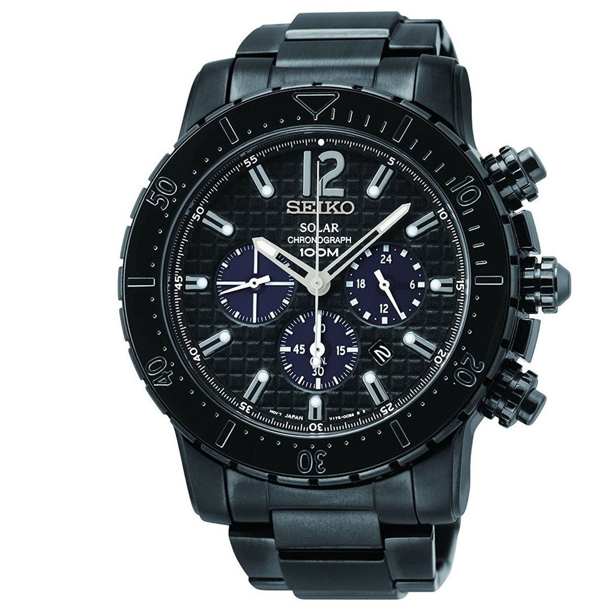 Seiko Men&#39;s SSC225 Solar Chronograph Chronograph Black Stainless Steel Watch