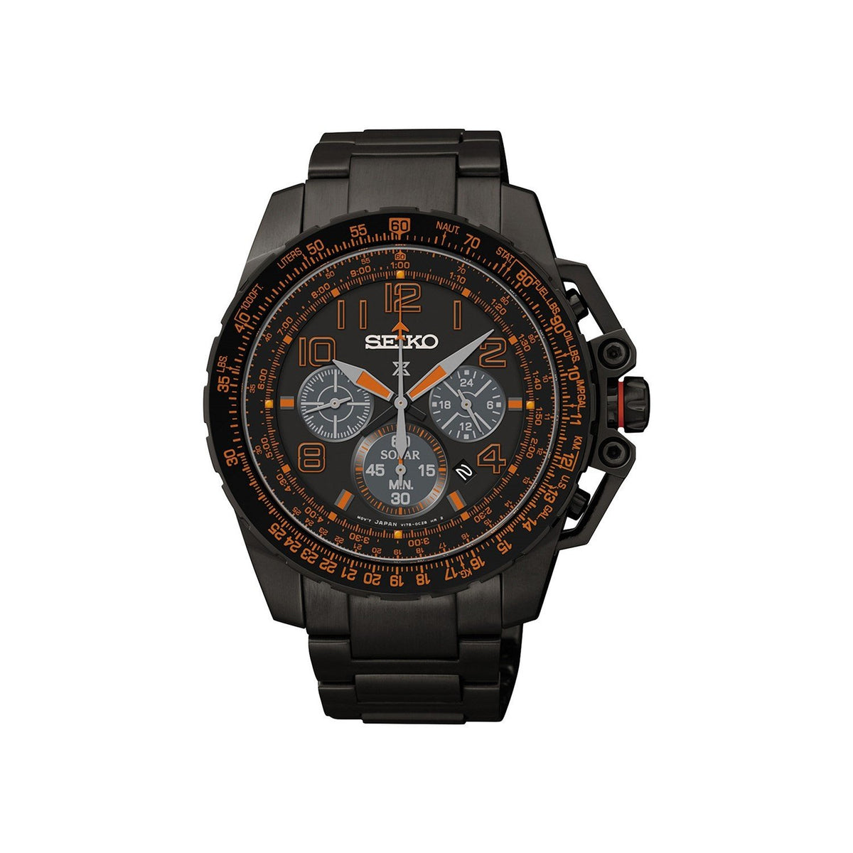 Seiko Men&#39;s SSC277 Flight Chronograph Solar Black Stainless Steel Watch