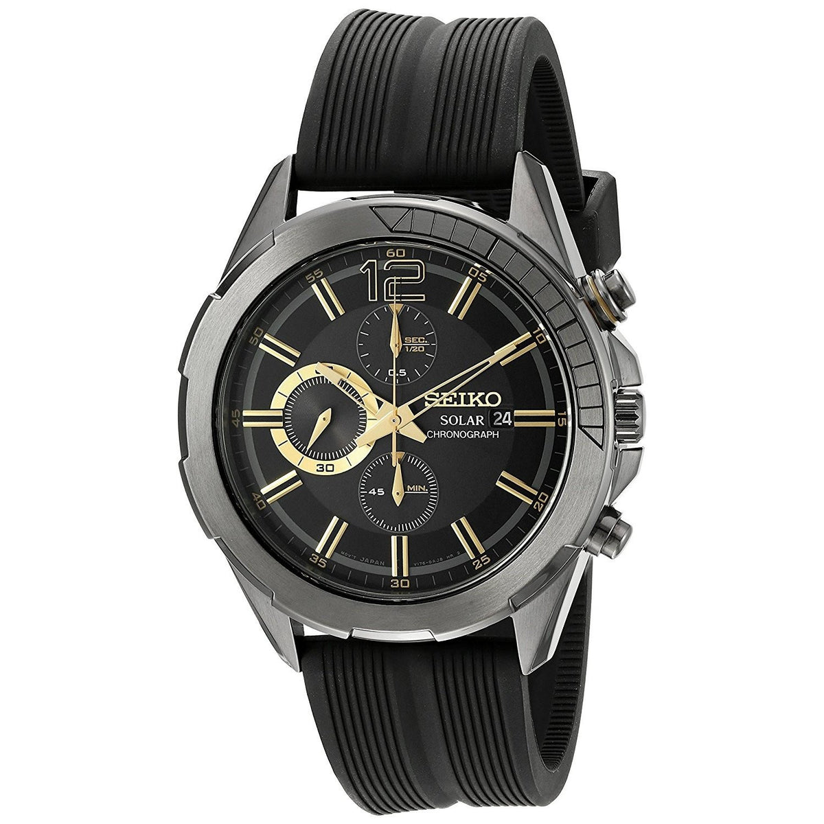 Seiko Men's SSC385 Solar Recraft Chronograph Black Silicone Watch