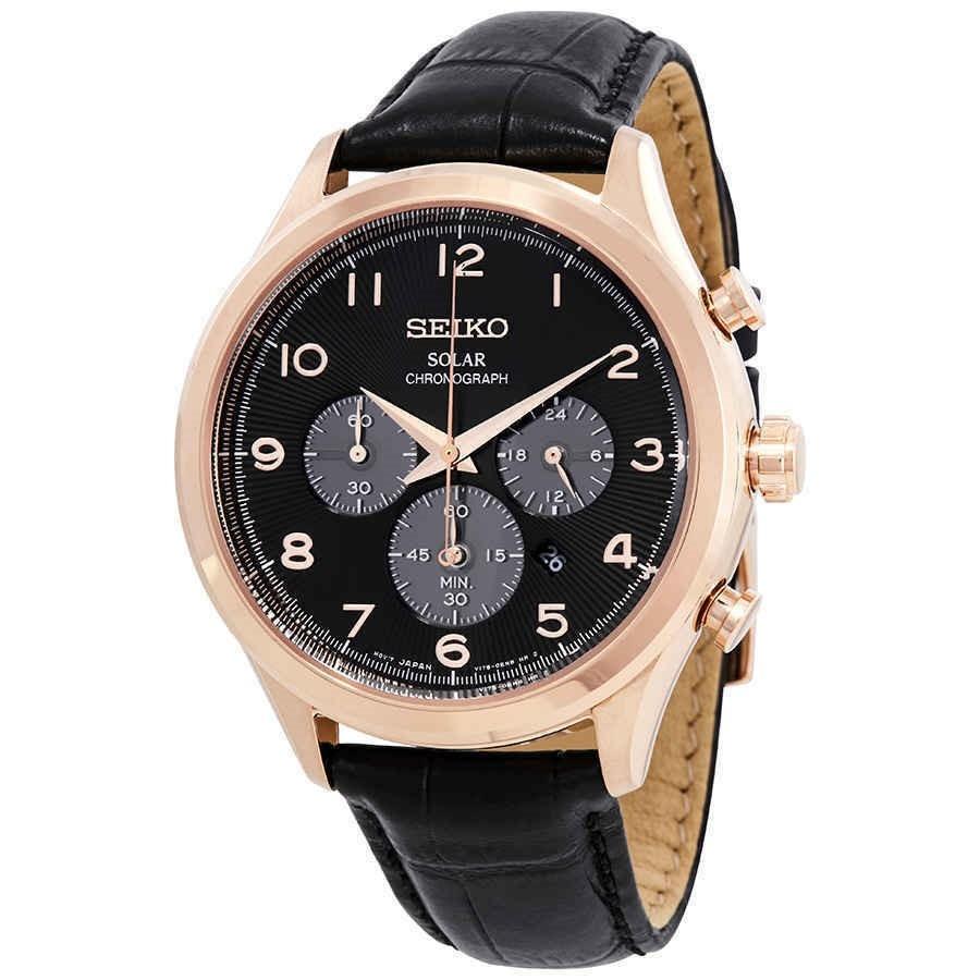 Seiko Men&#39;s SSC566 Core Chronograph Black Leather Watch