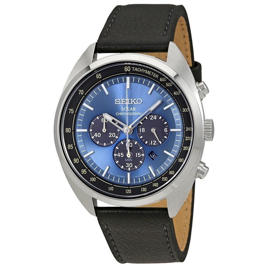 Seiko Men&#39;s SSC625 Solar Chronograph Black Leather Watch