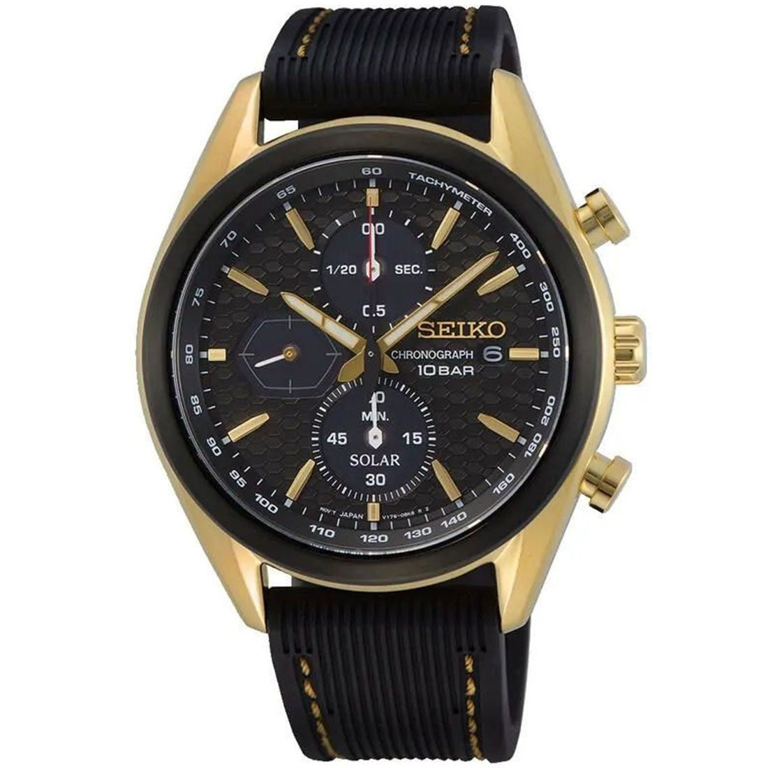 Seiko Men's SSC804 Solar Chronograph Black Silicon Watch