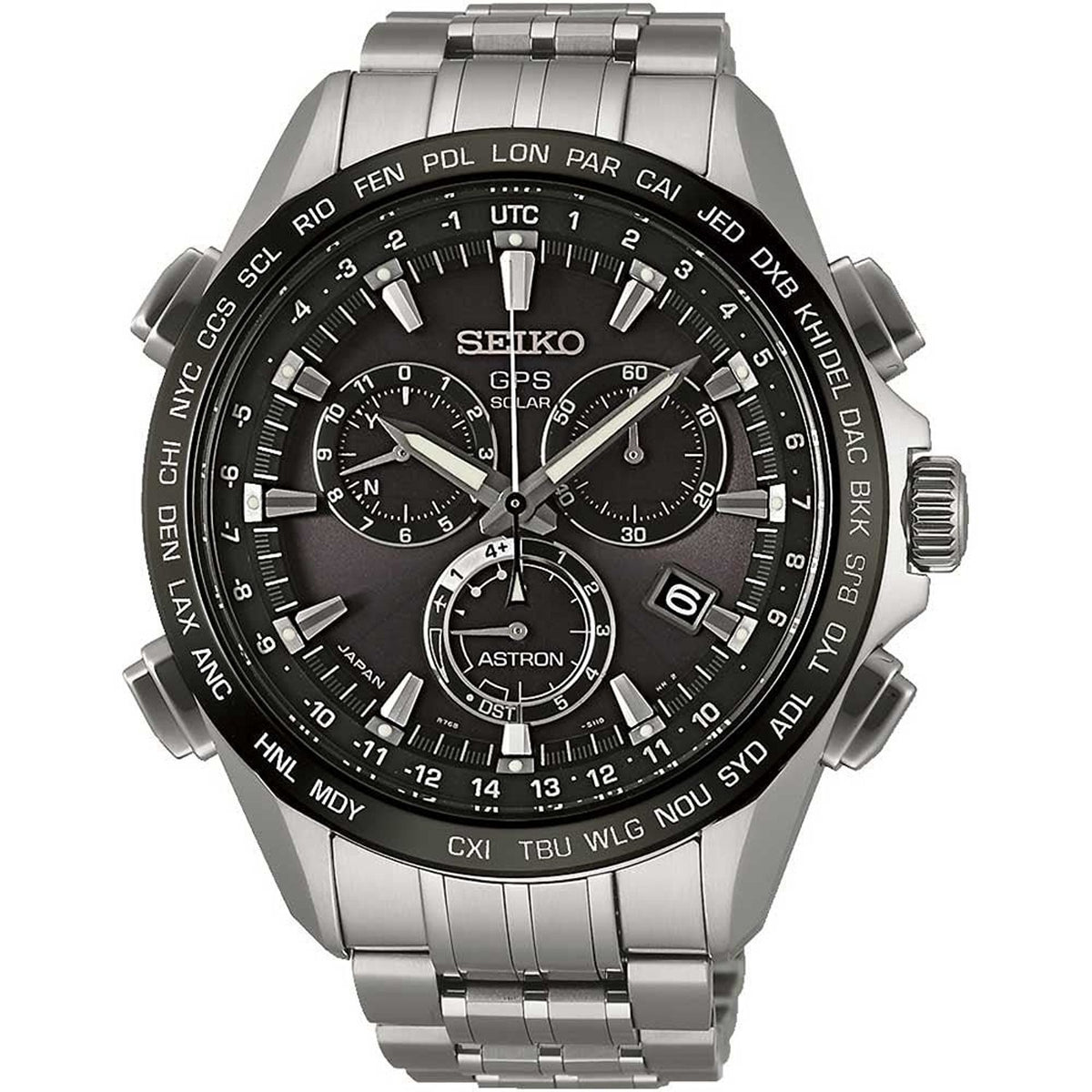 Seiko Men&#39;s SSE003 Astron GPS Solar Chronograph World Time Titanium Watch