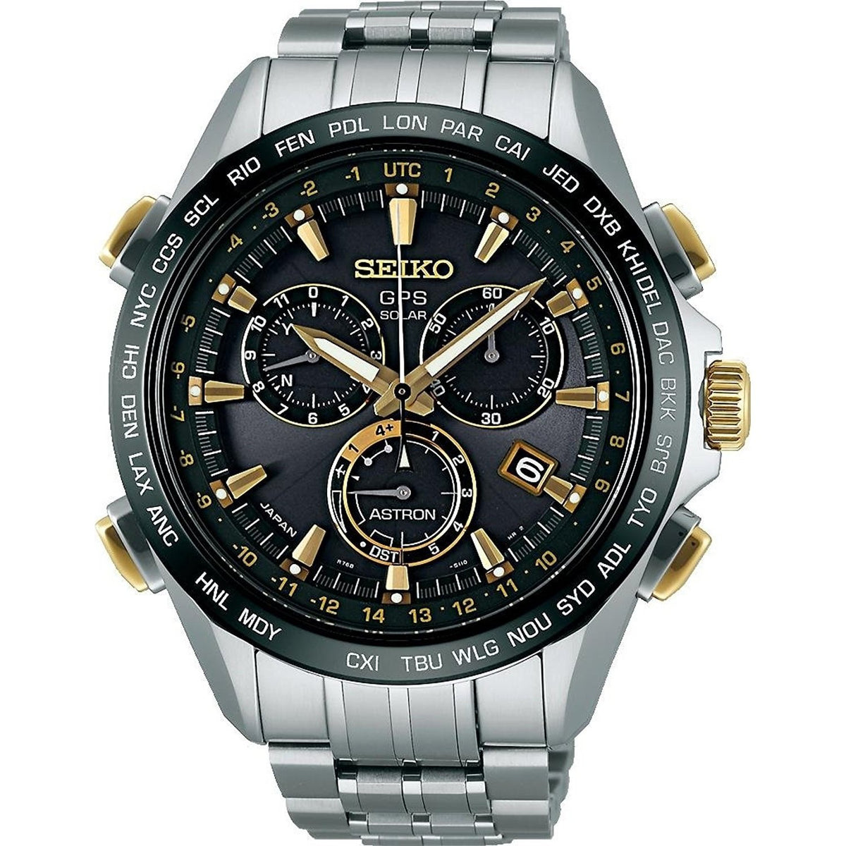 Seiko Men&#39;s SSE007 Astron GPS Solar Chronograph World Time Titanium Watch