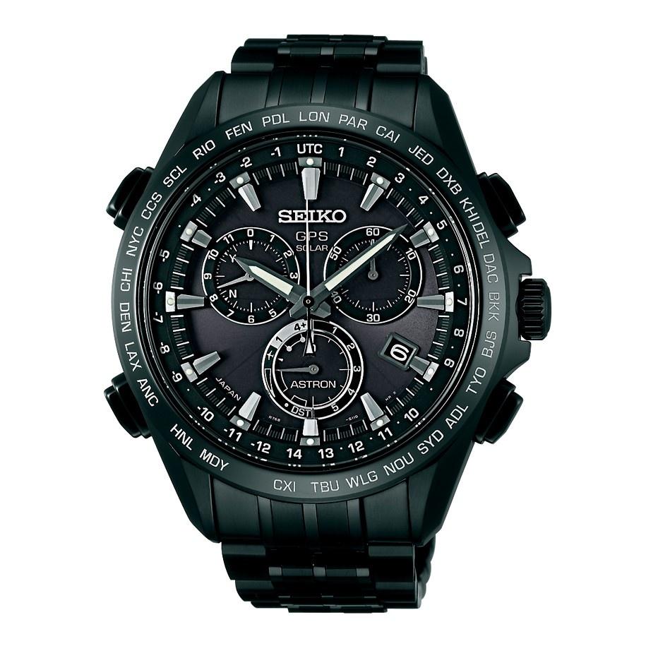 Seiko Men&#39;s SSE009 Astron GPS Solar Chronograph World Time Black Titanium Watch