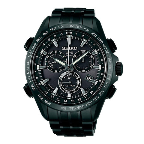 Seiko Men's SSE009 Astron GPS Solar Chronograph World Time Black Titanium Watch