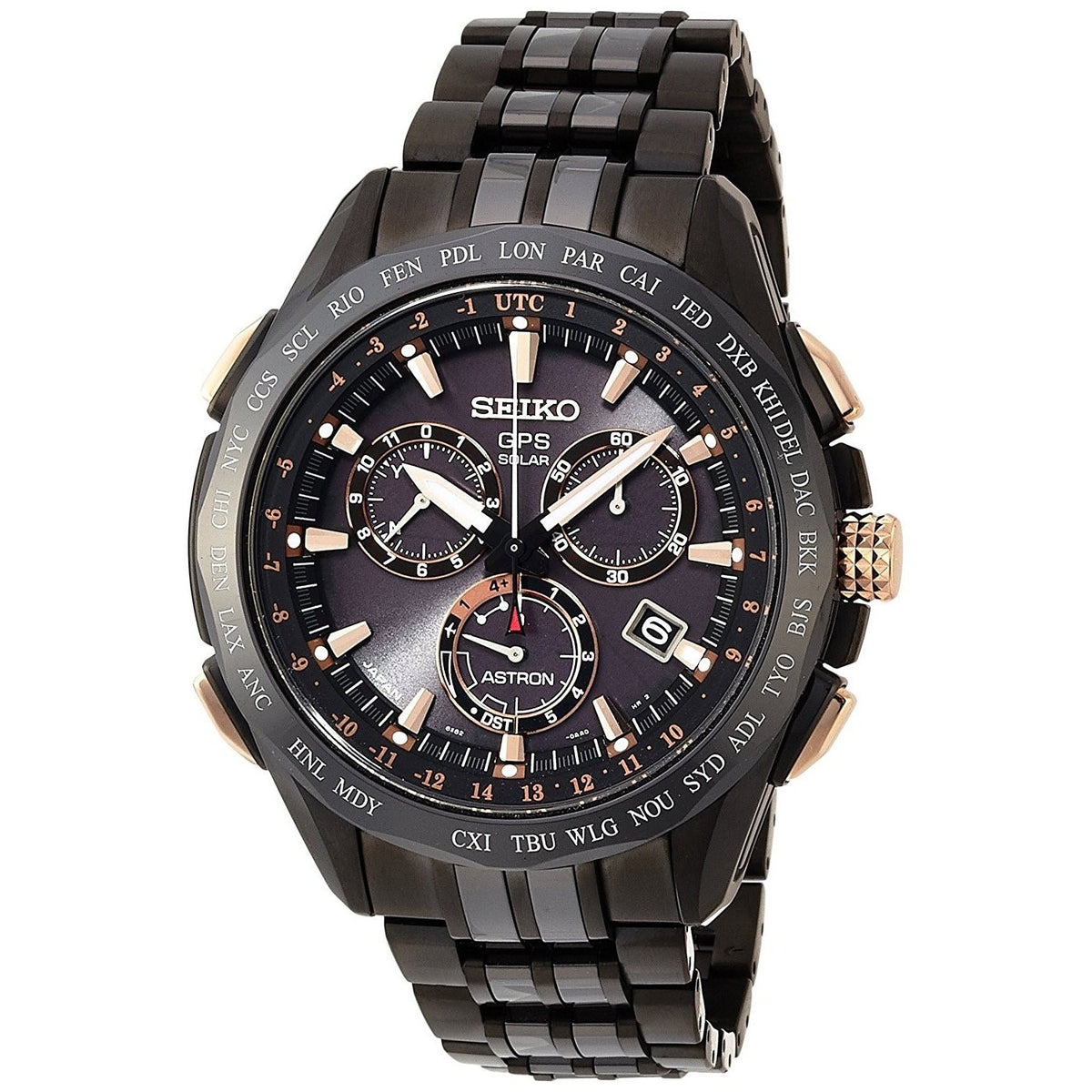 Seiko Men&#39;s SSE019 Astron GPS Solar Limited Edition Chronograph World Time Black Titanium Watch