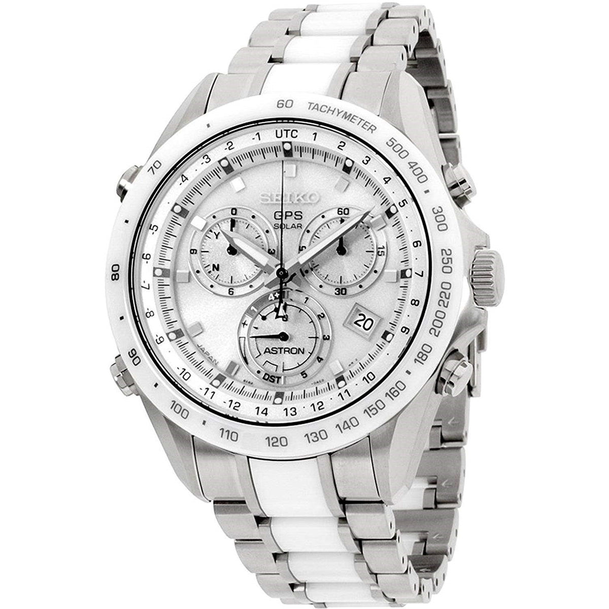 Seiko Men&#39;s SSE027 Astron Chronograph Solar Two-Tone Stainless Steel and Ceramic Watch
