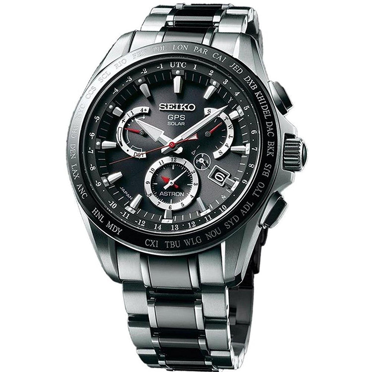 Seiko Men&#39;s SSE041 Astron GPS Solar Chronograph World Time Two-Tone Titanium and Ceramic Watch