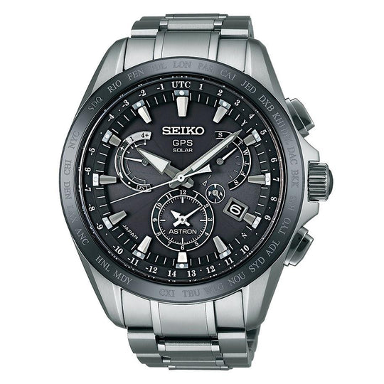 Seiko Men's SSE045 Astron GPS Solar Dual Time World Time Titanium Watch