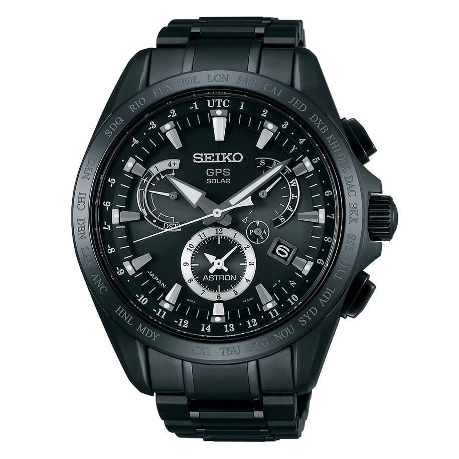 Seiko Men&#39;s SSE049 Astron GPS Solar Chronograph World Time Black Titanium Watch