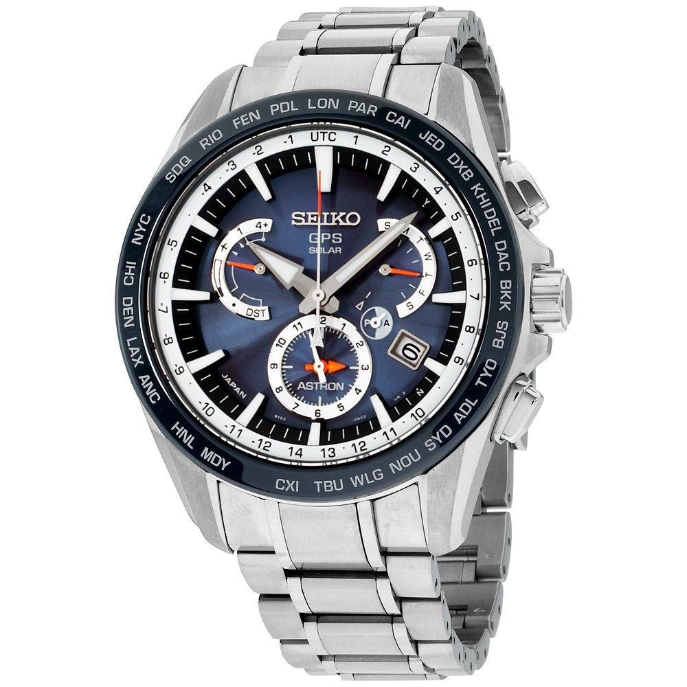 Seiko Men&#39;s SSE053 Astron GPS Solar Chronograph World Time Stainless Steel Watch