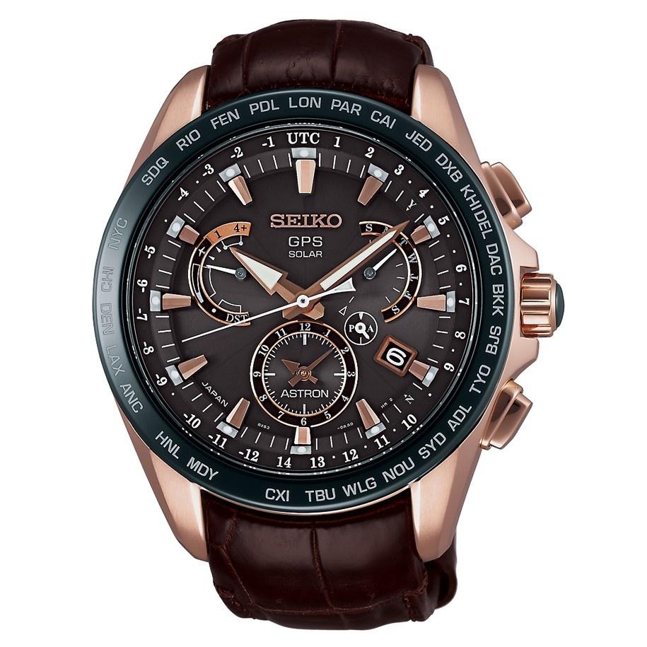 Seiko Men&#39;s SSE060 Astron GPS Solar Novak Djokovic Limited Edition Chronograph World Time Brown Leather Watch