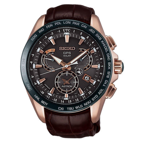 Seiko Men's SSE060 Astron GPS Solar Novak Djokovic Limited Edition Chronograph World Time Brown Leather Watch