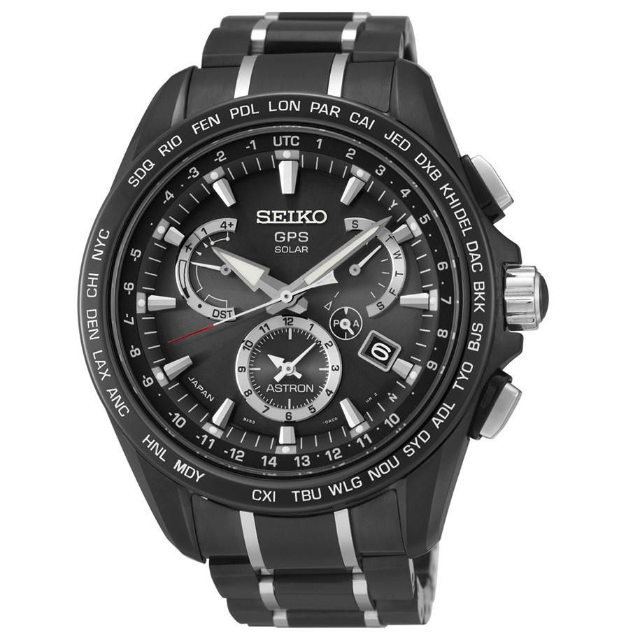 Seiko Men&#39;s SSE065 Astron GPS Solar Chronograph World Time Two-Tone Stainless Steel Watch