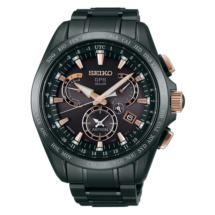 Seiko Men&#39;s SSE075 Astron GPS Solar Chronograph World Time Black Titanium Watch
