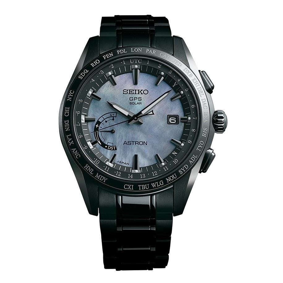 Seiko Men&#39;s SSE091 Astron GPS Solar World Time Black Titanium and Ceramic Watch