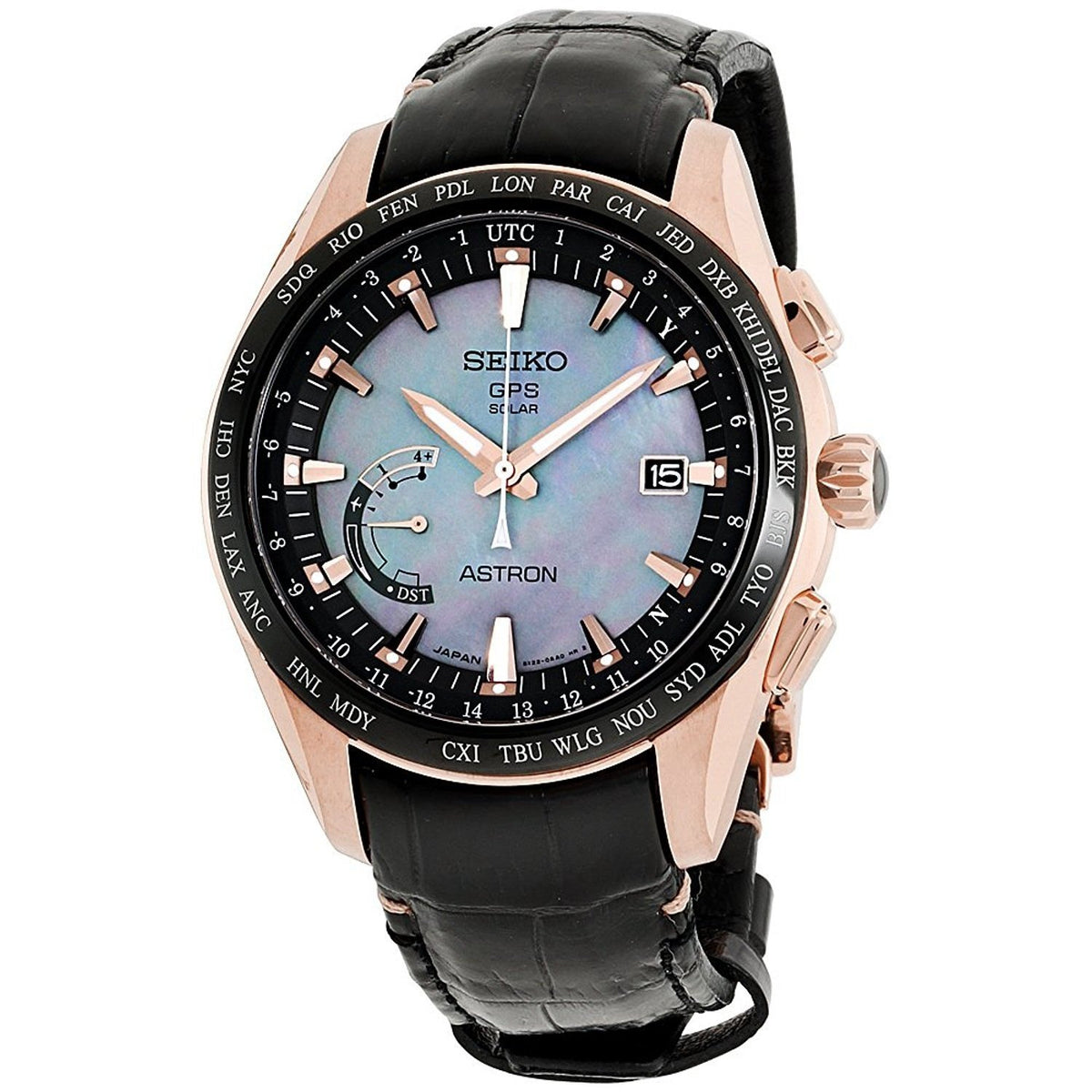 Seiko Men&#39;s SSE105 Astron GPS Solar Novak Djokovic Limited Edition World Time Black Leather Watch