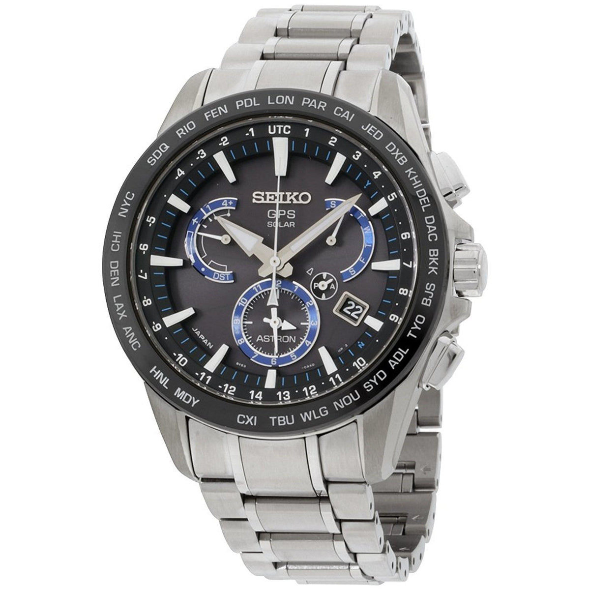 Seiko Men&#39;s SSE107 Astron GPS Solar Chronograph World Time Stainless Steel Watch