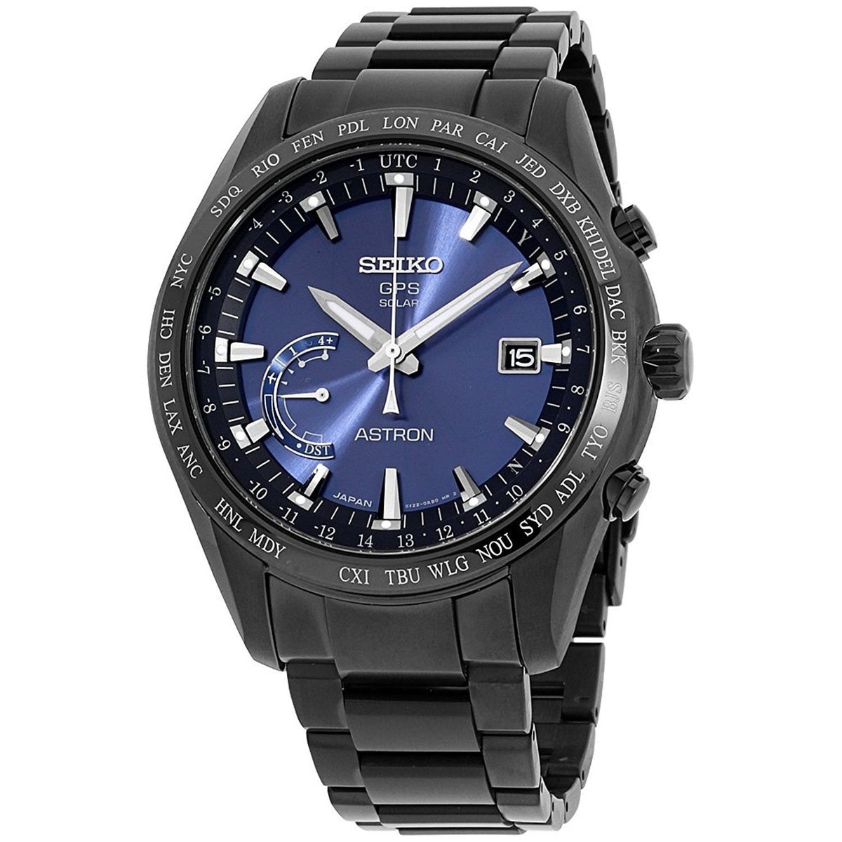 Seiko Men&#39;s SSE111 Astron GPS Solar World Time Black Titanium Watch