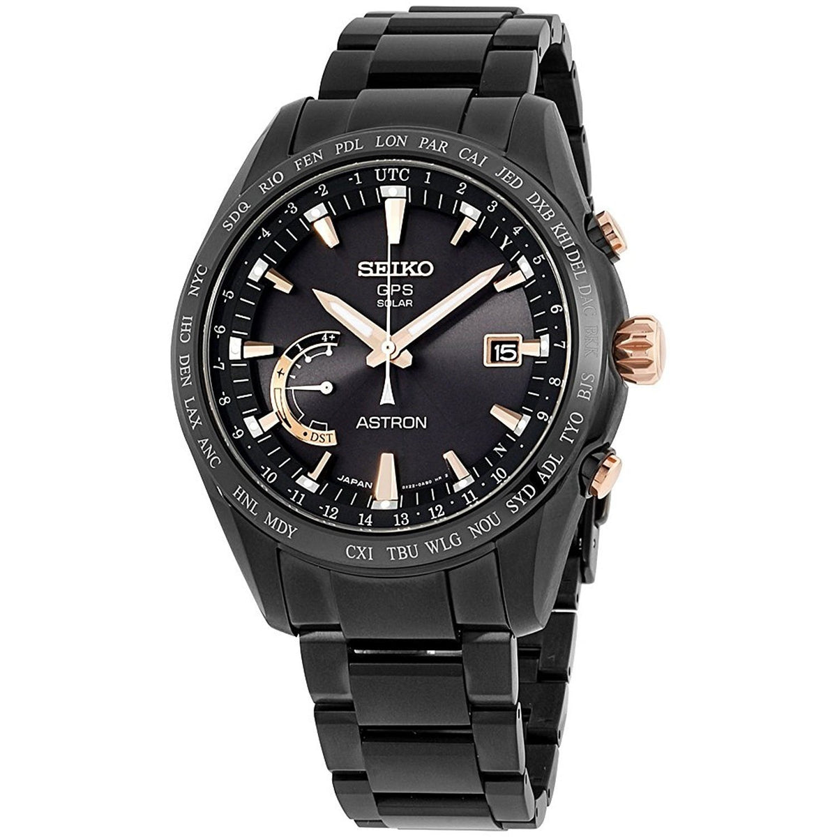 Seiko Men&#39;s SSE113 Astron GPS Solar World Time Black Titanium Watch