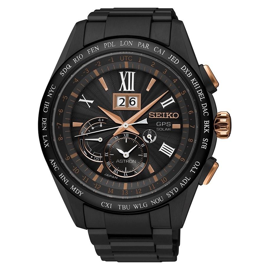 Seiko Men&#39;s SSE141 Astron GPS Solar World Time Black Titanium Watch