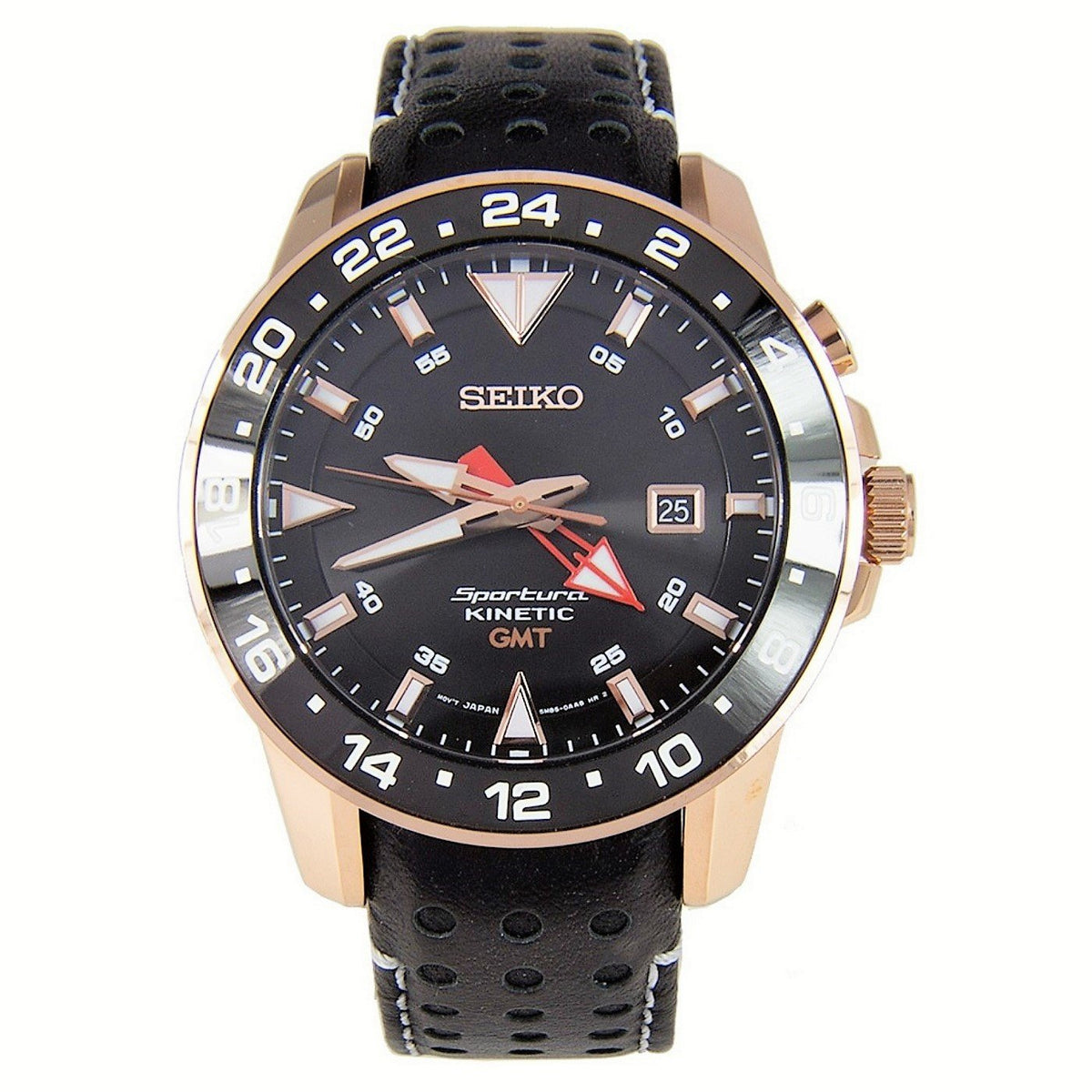 Seiko Men&#39;s SUN028 Sportura Kinetic Black Leather Watch