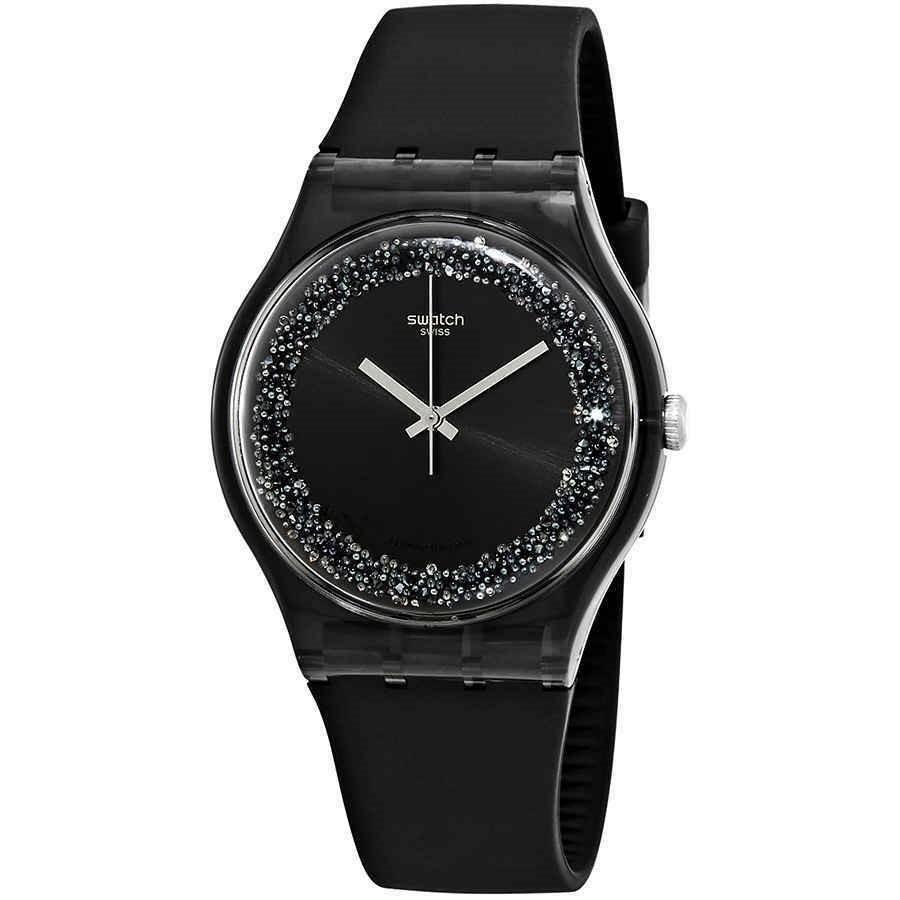 Swatch Women's SUOB156 Darksparkles Black Silicone Watch